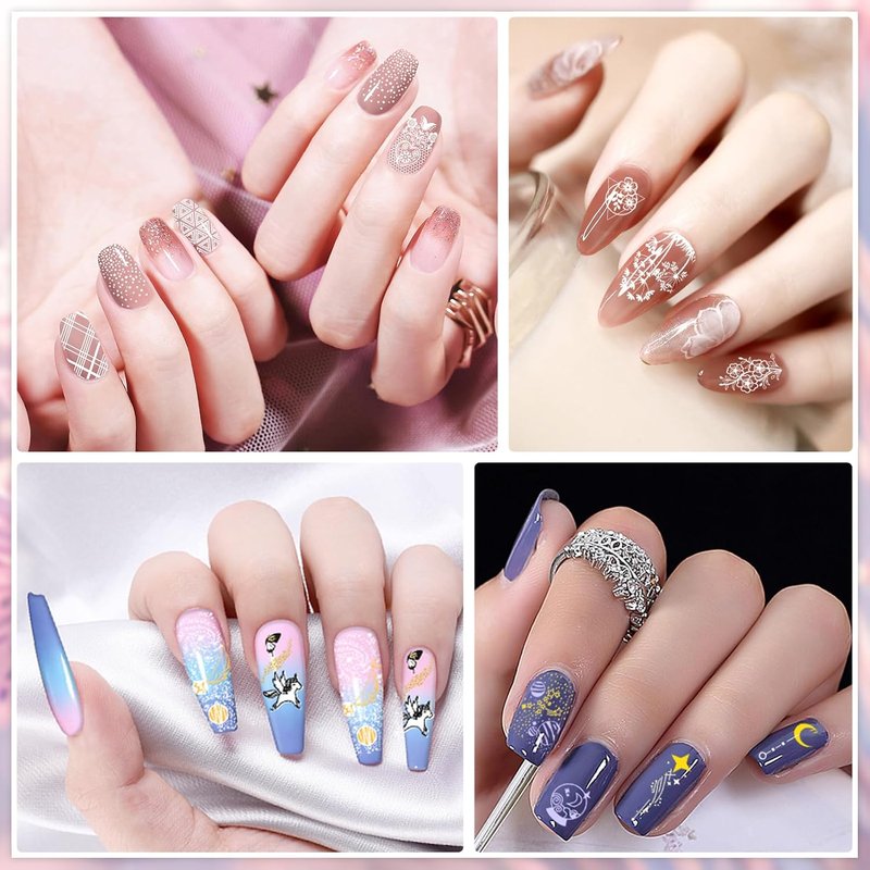 Nail Stamping Kit - 22-Piece Gel Nail Art Set with 12 Plates & 8 Polishes | Silicone Stamper & Scraper for Floral & Holiday Designs