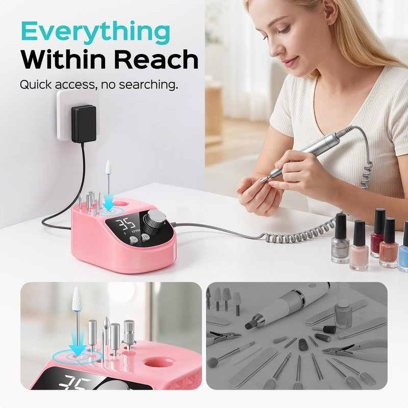 COSLUS E50 Professional Electric Nail Drill: Upgraded Steady Power with LED Display for Acrylics, Gel, Natural Nails - Easy to Use for Women, Nail Art Practice, Desktop Nail File at Home DIY or Salon