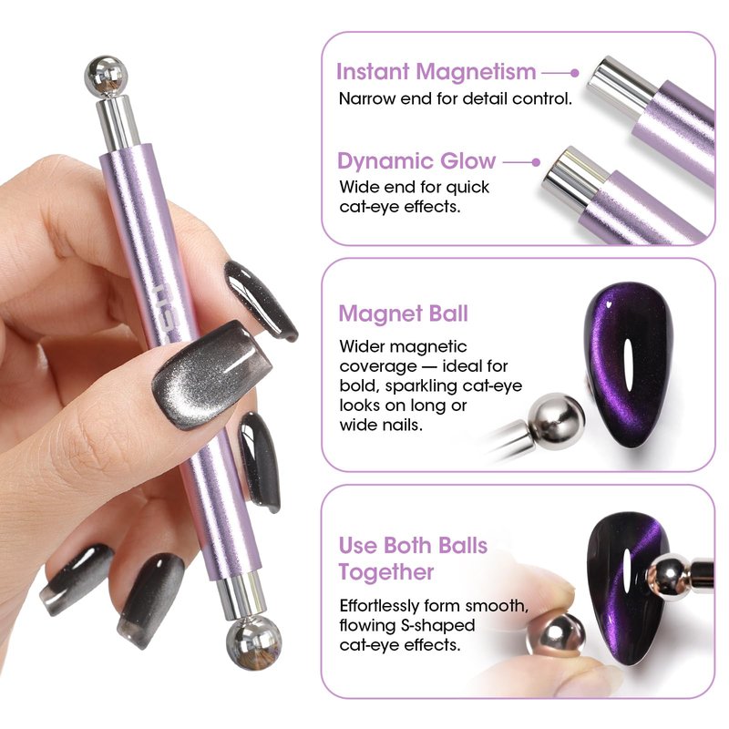 Gellen Cat Eye Magnet for Nails, Strong Magnetic Nail Magnet Set with Double Ended Magnet Pen, 8mm 10mm Ball Magnets, French Tip Cat Eye Guide Plate, Bunny & Heart Design Plates for Gel Nail Polish