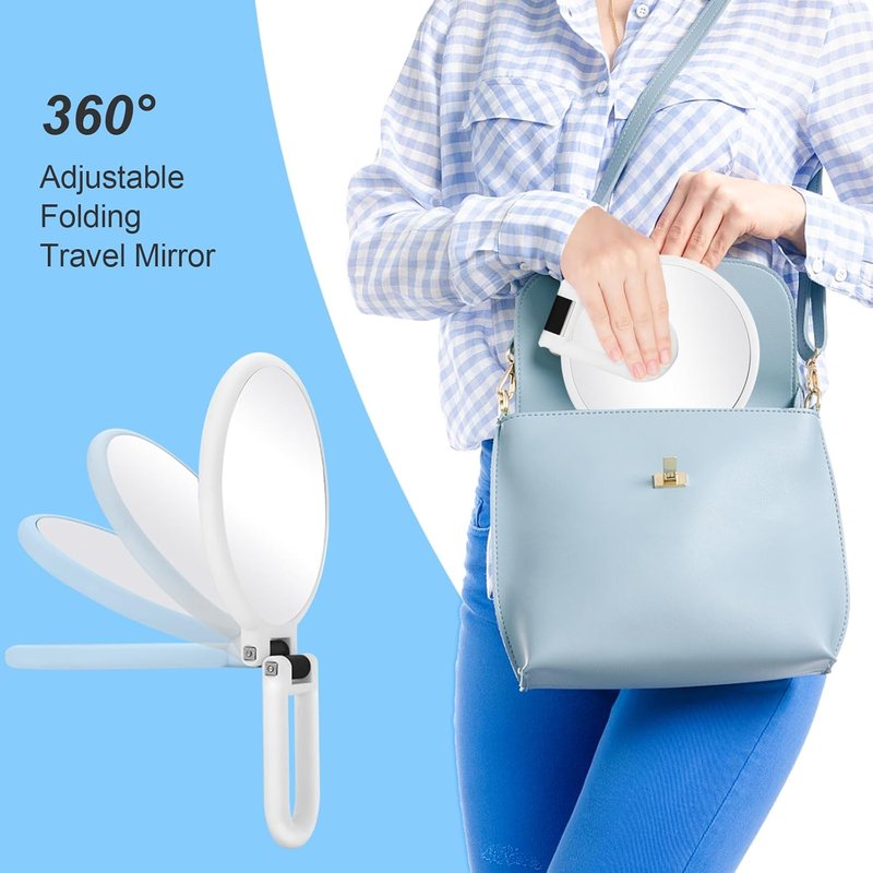 Sifolo 30x Magnifying Mirror - Double-Sided Handheld Travel Mirror with Adjustable Handle | Pearl White
