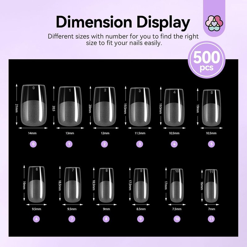 SAVILAND Gel Nail Kit - 500 PCS Short Square False Nail Tips | UV Nail Glue & Lamp for DIY Manicure
