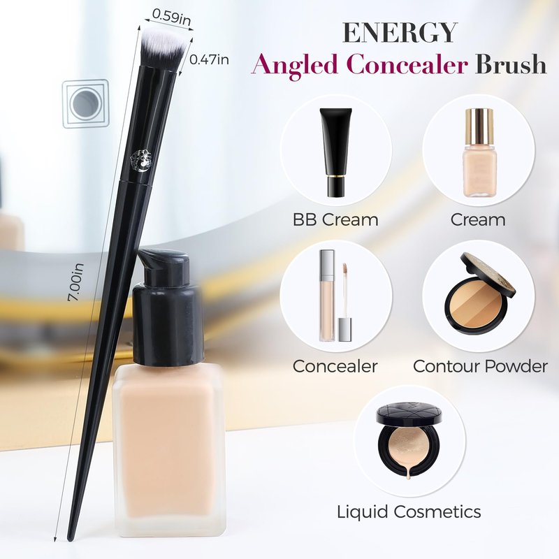 ENERGY Concealer Brush– Angled Synthetic Bristles for Seamless Under Eye Coverage, Spot Blemish Corrector, Nose Contours,Precision Makeup Brush for Liquid Cream Concealer Application