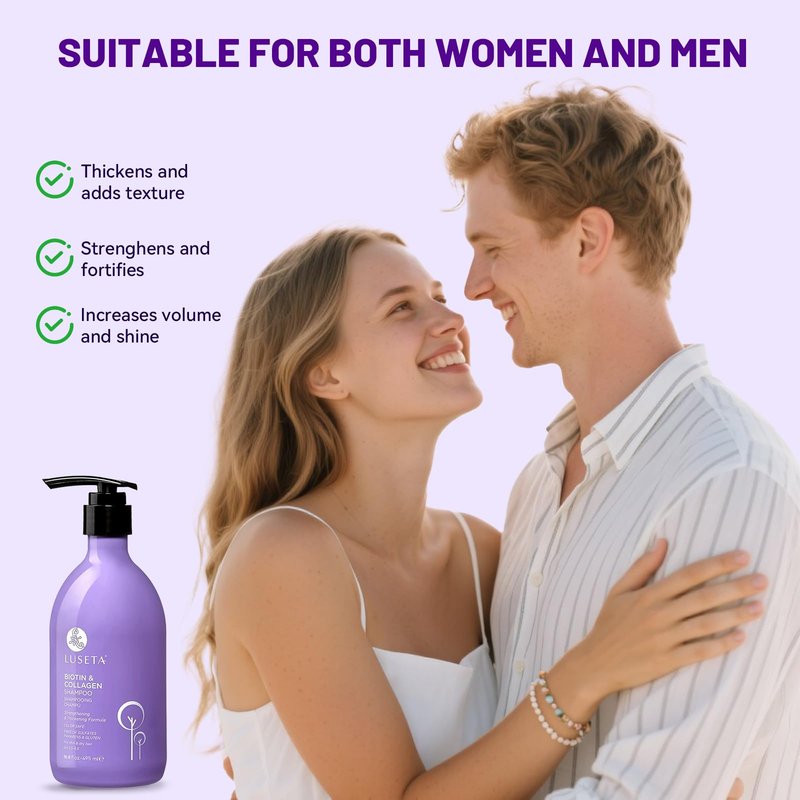 Luseta Thickening Shampoo for Fine Thin Hair - Volumizing Biotin & Collagen Formula for Flat Limp Hair, Adds Body and Fullness, Sulfate-Free, Paraben-Free, 16.8oz