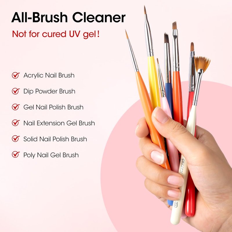 Gellen Nail Art Brush Cleaner Set - 130ml Rose Oily Acrylic Cleaner with Filter Mesh Cup & 100 Lint-Free Pads