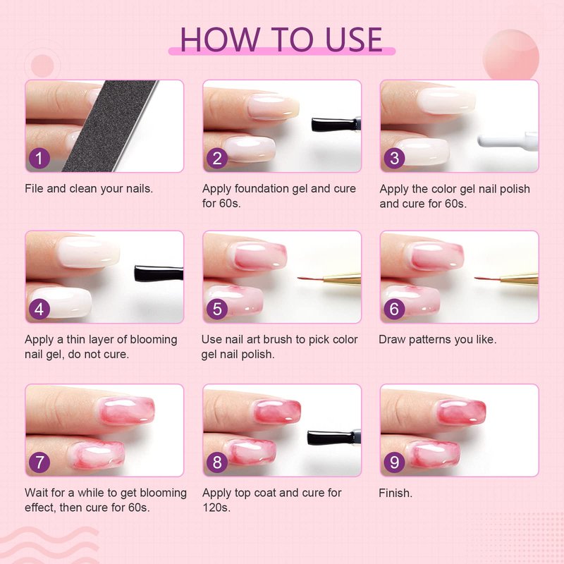 SAVILAND Blooming Gel: Clear Booming Gel Nail Polish Nails Blossom for Spreading Effect Marble Nail Polish Flower Watercolor Nails Art Design Manicure Salon Home DIY