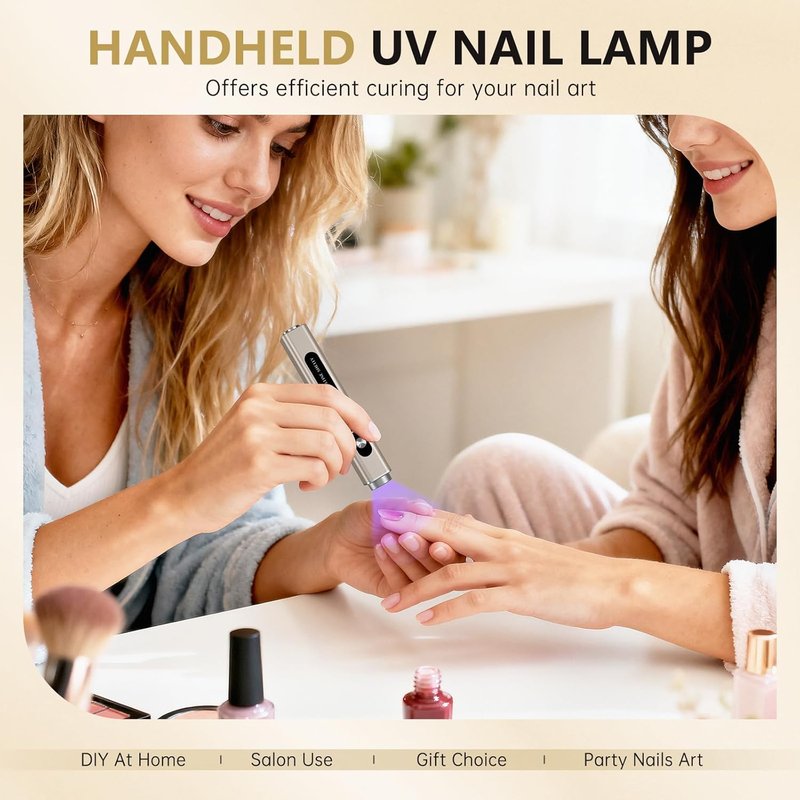 Skiennix Flash Cure Nail Lamp - Handheld UV Light for Gel Nails | 3-in-1 Cordless Design, Rechargeable & LED Display