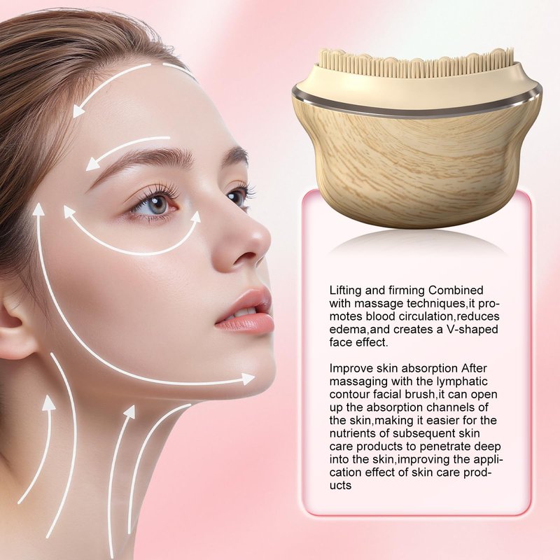 Lymphatic Contour Face Brush,Lymphatic Drainage Brush,Lymphatic Drainage Massager for Face –Ergonomically Designed to Fit The Skin Precisely- Improves Skin Glow & Absorption (Wood Grain)