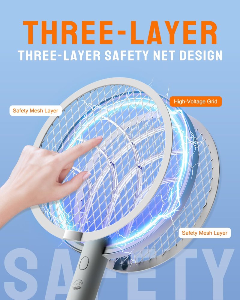 Mosiller Electric Fly Swatter Racket, 4000V Bug Zapper with 1800mah Rechargeable Battery & Dual Modes, 2 in 1 Purple Mosquito Light Killer with 3-Layer Safety Mesh for Indoor Home Patio Camp(1 Pack)