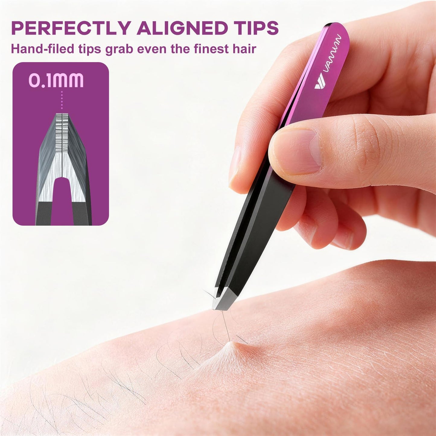 VANWIN Tweezers Set, 4 Pack Professional Stainless Steel Precision Tweezers with Slant, Pointed, Flat & Angled Tips for Eyebrow, Facial Hair, Ingrown Hair, Splinter & Blackhead Removal for Women & Men