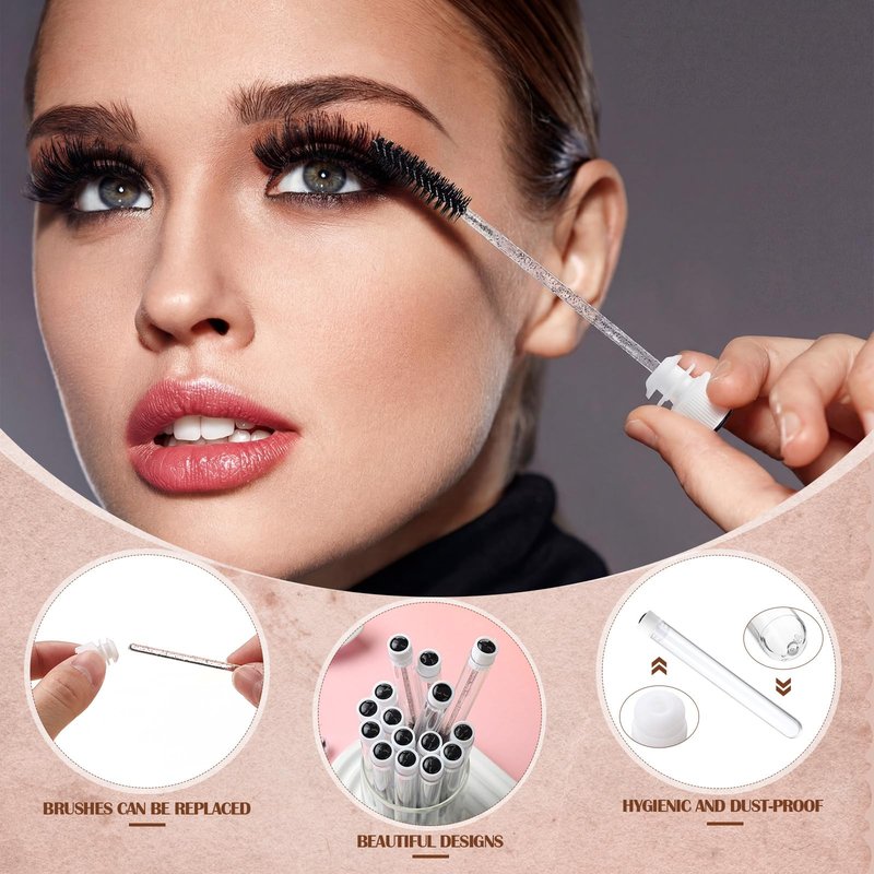 Patelai 80 Pieces Disposable Mascara Brushes Tubes Set, 40 Pcs Empty Mascara Wand Tube with 40 Pcs Eyelash Spoolies Brush Makeup Tool for Eyelash Extension(Black,Black Smile Style)