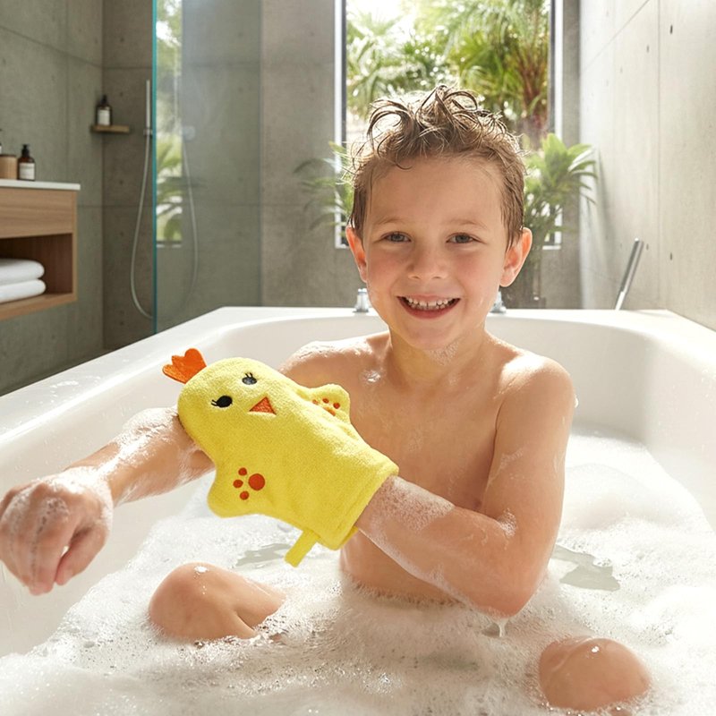 2 PCS Baby Bath Mitt Washcloths Gloves Panda Chicken Toddler Soft Washcloths for Kids Designed in Cute Animal Towel Gentle Scrub for Baby Girl Boy Bath Shower