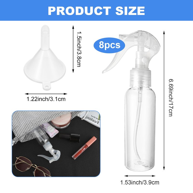 Molain 8Pcs Small Spray Bottles, No Leak And Clog Mister Spray Bottle, 3.5oz/100ml Empty Refillable Containers Reusable Liquid Container for Essential Oils Water Squirt
