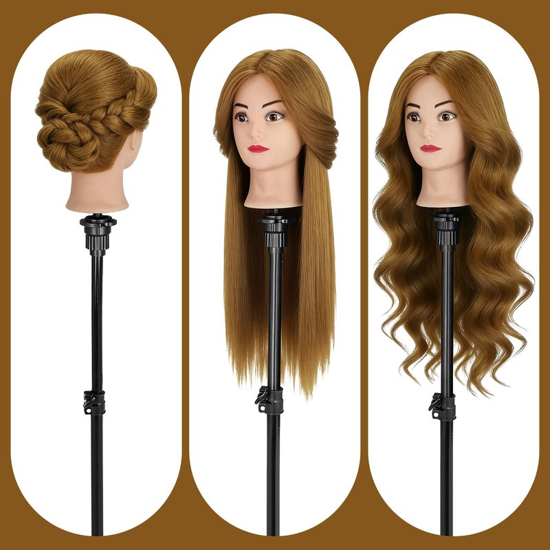 Mannequin Head with 90% Human Hair,26"-28" Hair Doll Head for Cosmetology & Hairdresser,Real Hair Manikin Doll Styling Head,Hairdressing Training braiding Head with Table Clamp+Styling Set