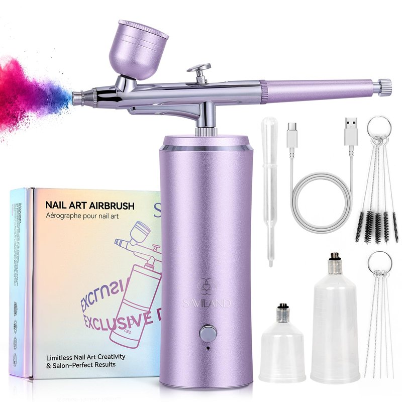 SAVILAND Infinite Nail Art Airbrush Kit with Compressor: 3X Instant Atomization Nail Airbrush Machine 30 PSI Clog Free Spray Gun Ombré French Blurred Nails Makeup Cake Decorating Body Art 850 mAh