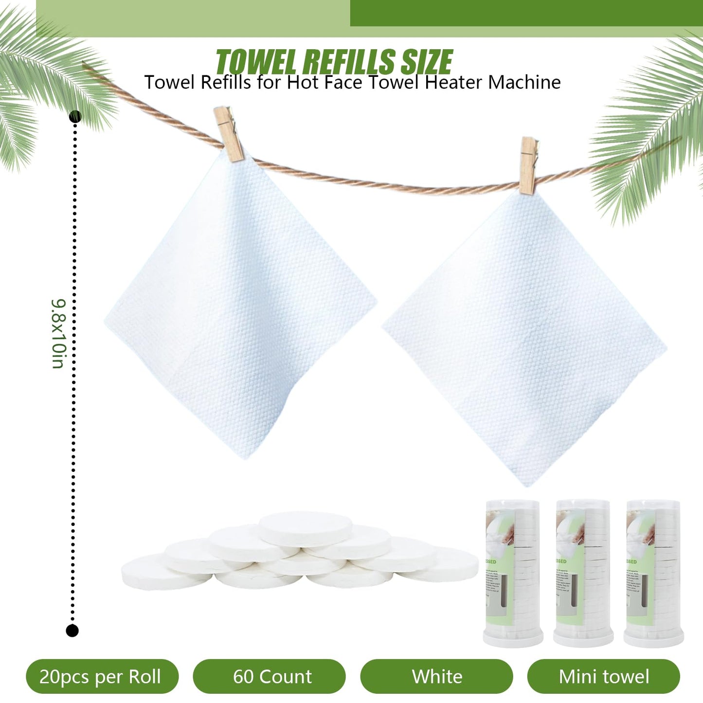 ZMJY Replacement Towels for Hot Face Towel Warmer - 60 Count White Compressed Spa Towels (3 Rolls of 20), Compatible Refills for Facial Care & Professional Salon Use