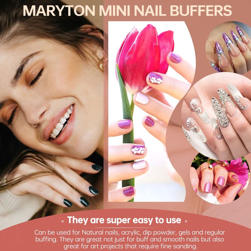 Maryton Mini Nail Buffer Blocks - 180/240 Grit Professional Salon Orange Buffers - Buff Nails Prior to Application of Gel Polish, Acrylic, 50 Count
