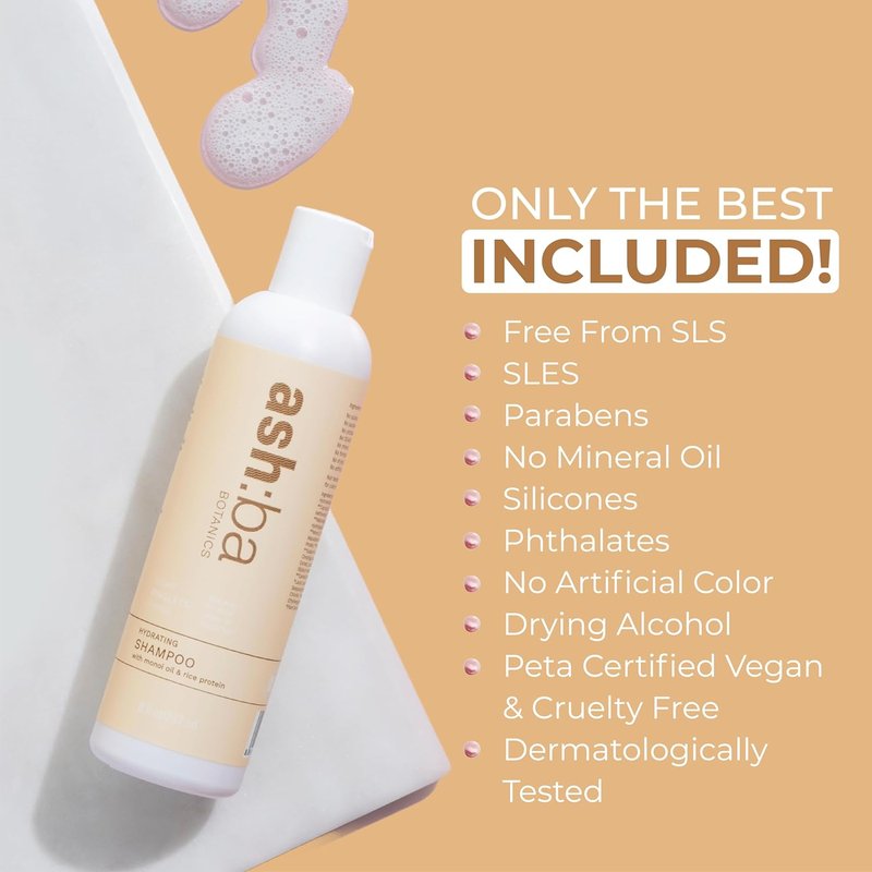 Ashba Botanics Hydrating Shampoo For Dry & Dehydrated Hair| Mildly Cleanses, Soothes Scalp With Green Tea Extract, Shea Butter | Hair Shampoo for Curly Hair | For Men & Women, Sulphate Free - 8 Fl Oz