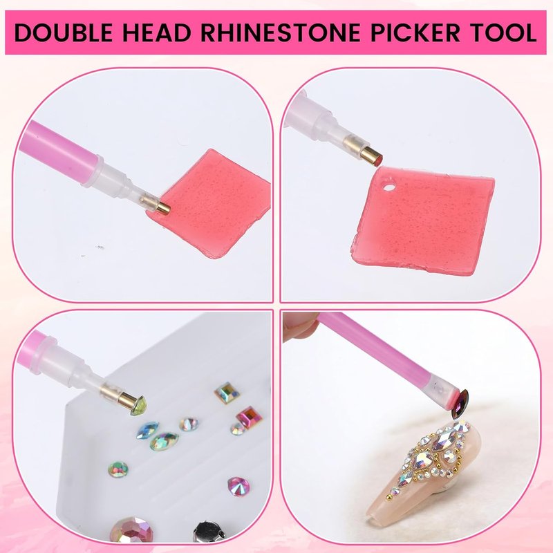 Rhinestone Picker Tool Kit - 30PCS Dual-Head Dotting Pens, Clay Tweezers & Storage Tray for Nail Art & Crafts