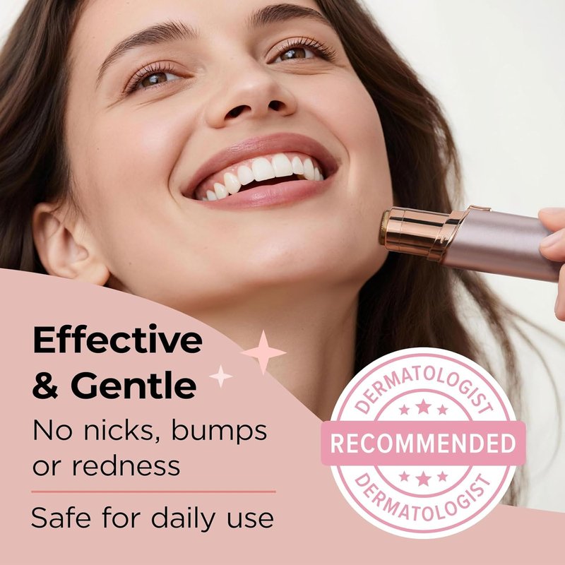 Kradaa Electric Facial Hair Removal Razor for Women - Painless Mini Shaver with LED Light | Rose Gold