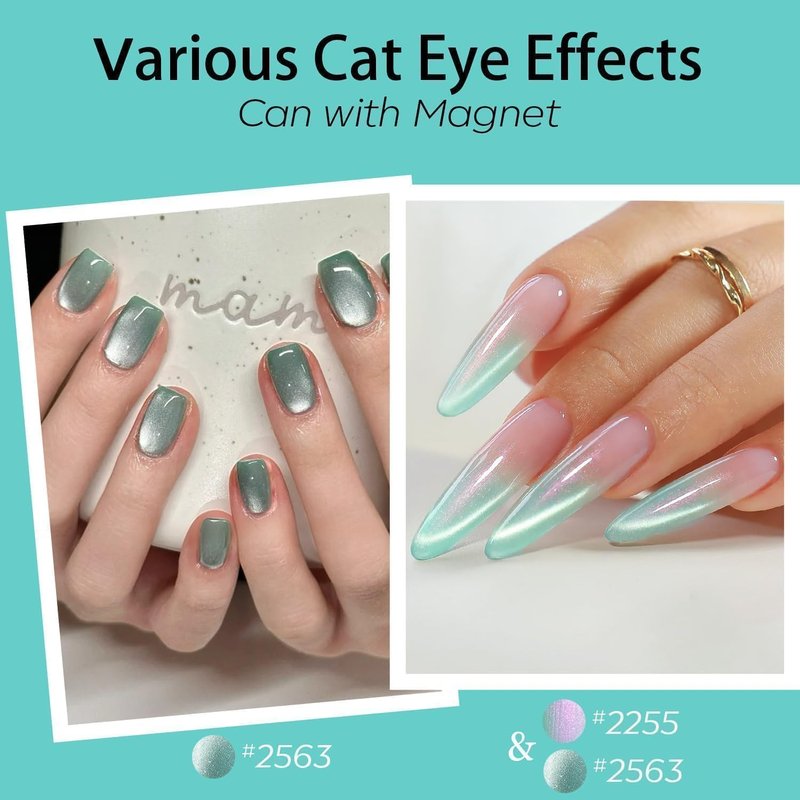 Modelones Gel Nail Polish - 6 Colors HEMA-Free 9D Cat Eye Green & Silver Glitter Kit | Spring 2026