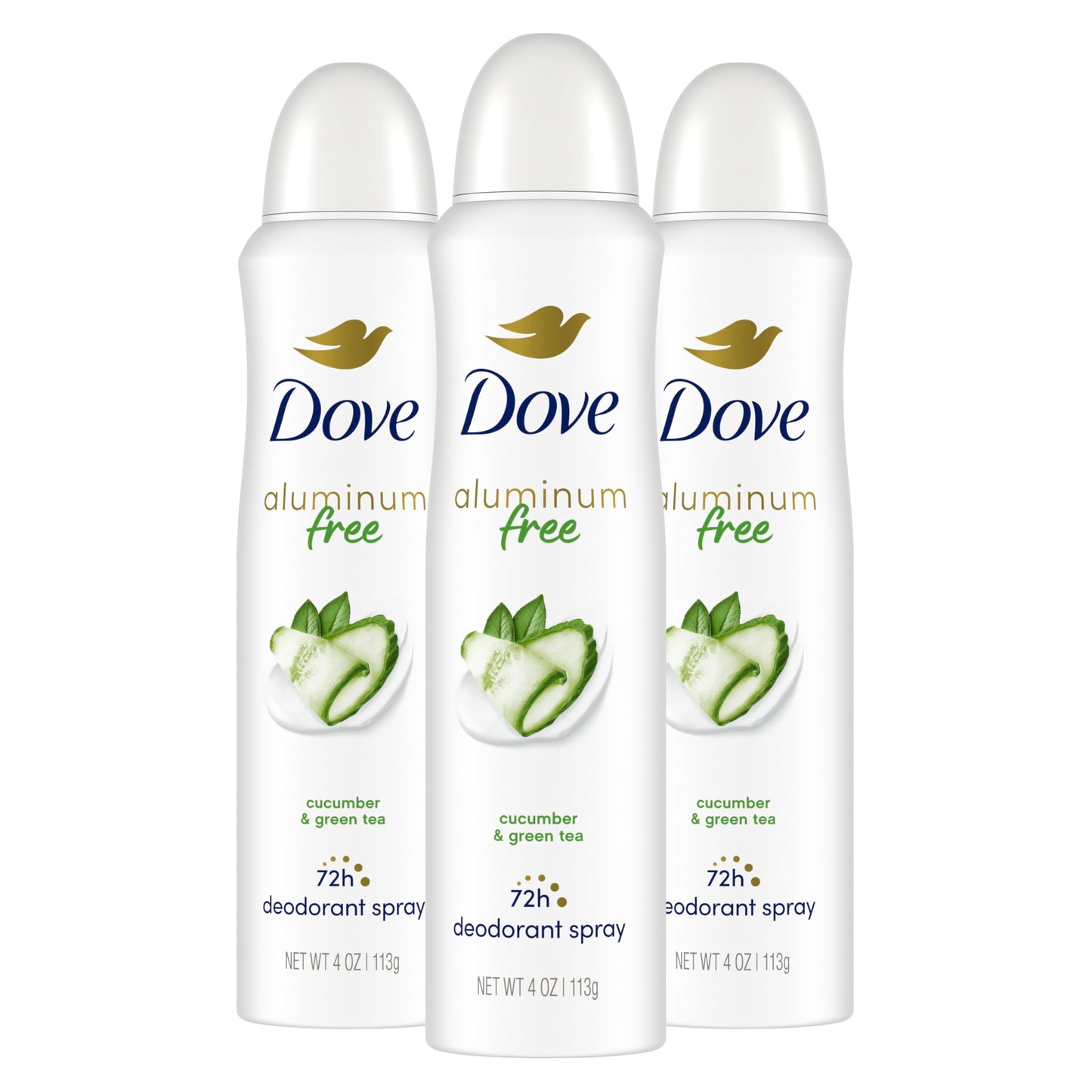 Dove Aluminum Free Deodorant Spray for Women 3 Count Cucumber & Green Tea 72 hour odor protection 4 oz