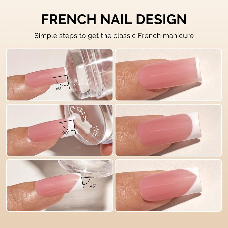 MelodySusie Nail Stamper Kit, Silicone French Tip Stamp Tool, 1PC Stamper, 1PC Scraper, 2PCS Stamping Plates, 2PCS Silicone Replaceable Heads for DIY Home French Manicure & Salon Art, Transparent
