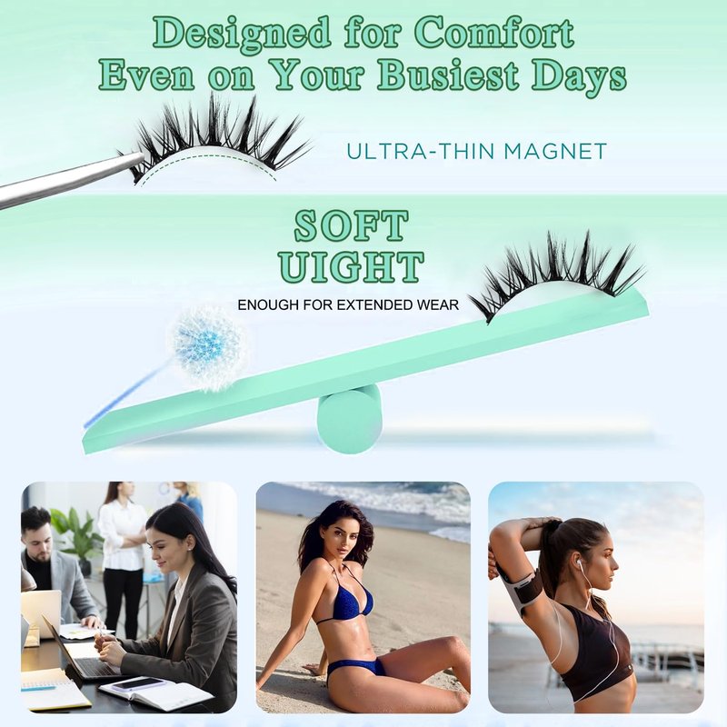 Botare Magnetic Eyelashes with Applicator Kit, Portable Reusable Magnetic Eyelashes Natural Look without Eyeliner Glue-free False Lashes Waterproof Lightweight ZP06