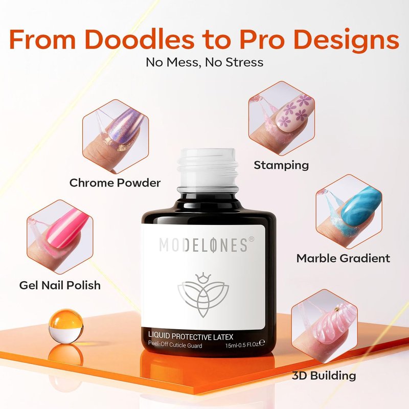 Modelones Gel Polish Liquid Latex - 2Pcs Peel Off Base Coat, Fast Dry Cuticle Guard, 15ml