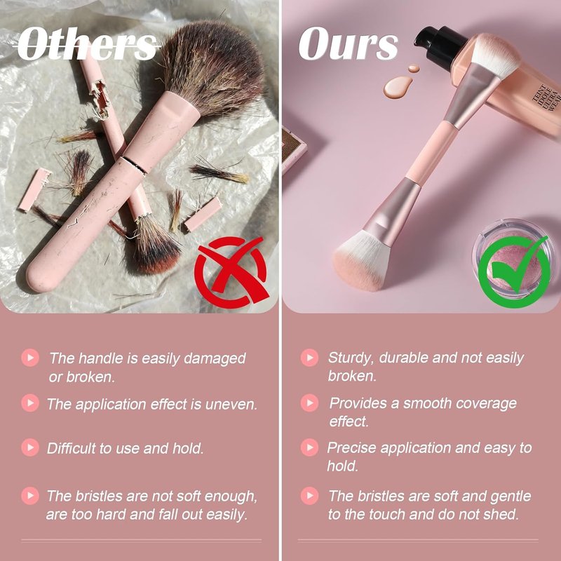 Skiennix Dual Ended Makeup Brush - 2-in-1 Angled Face Sculpting & Fluffy Blush Brush | Premium Synthetic Bristles, Travel-Friendly (Rose Gold)