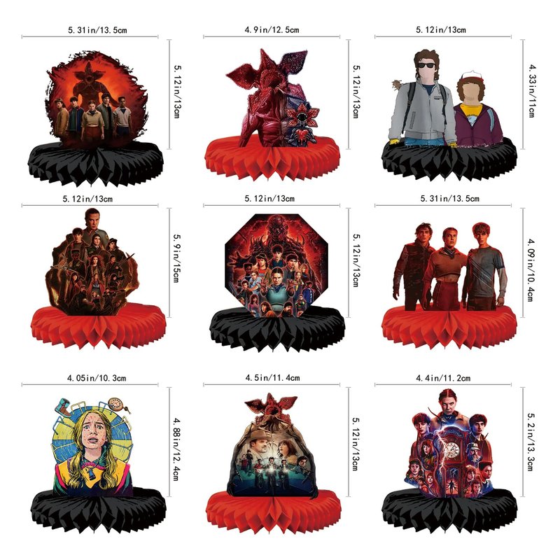 9Pcs Stranger Season 5 Things Honeycomb Table Centerpiece, Stranger Season 5 Things Birthday Party Supplies Table Decorations for Kids Party Decorations