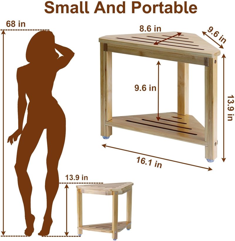 Bamboo Shower Foot Rest - 13.8in Waterproof Stool for Shaving Legs | Corner Shower Storage Solution
