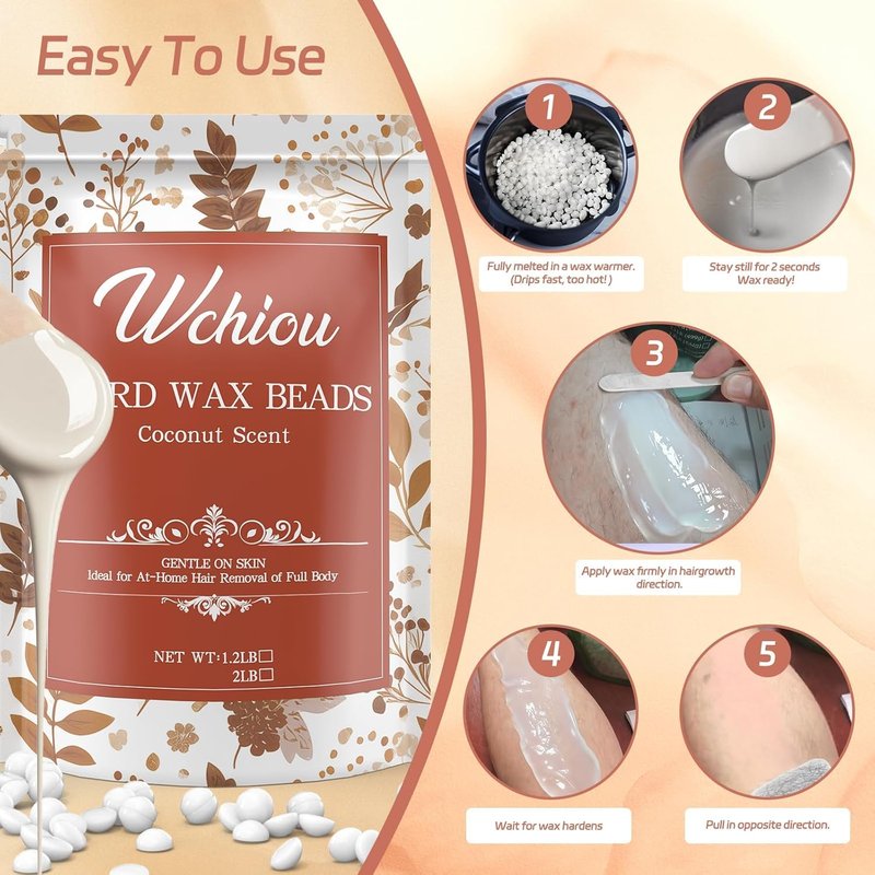 Hard Wax Beads for Hair Removal 1.2lb Waxing Kit with Coconut formula for Sensitive Skin For Full Body Face Eyebrow Leg Bikini Brazilian Waxing Coarse Body Hair Specific for Men and Women