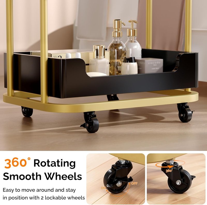 OmySalon Salon Trolley Cart - Mobile Hair Styling Station with 3 Trays & 1 Drawer | Black