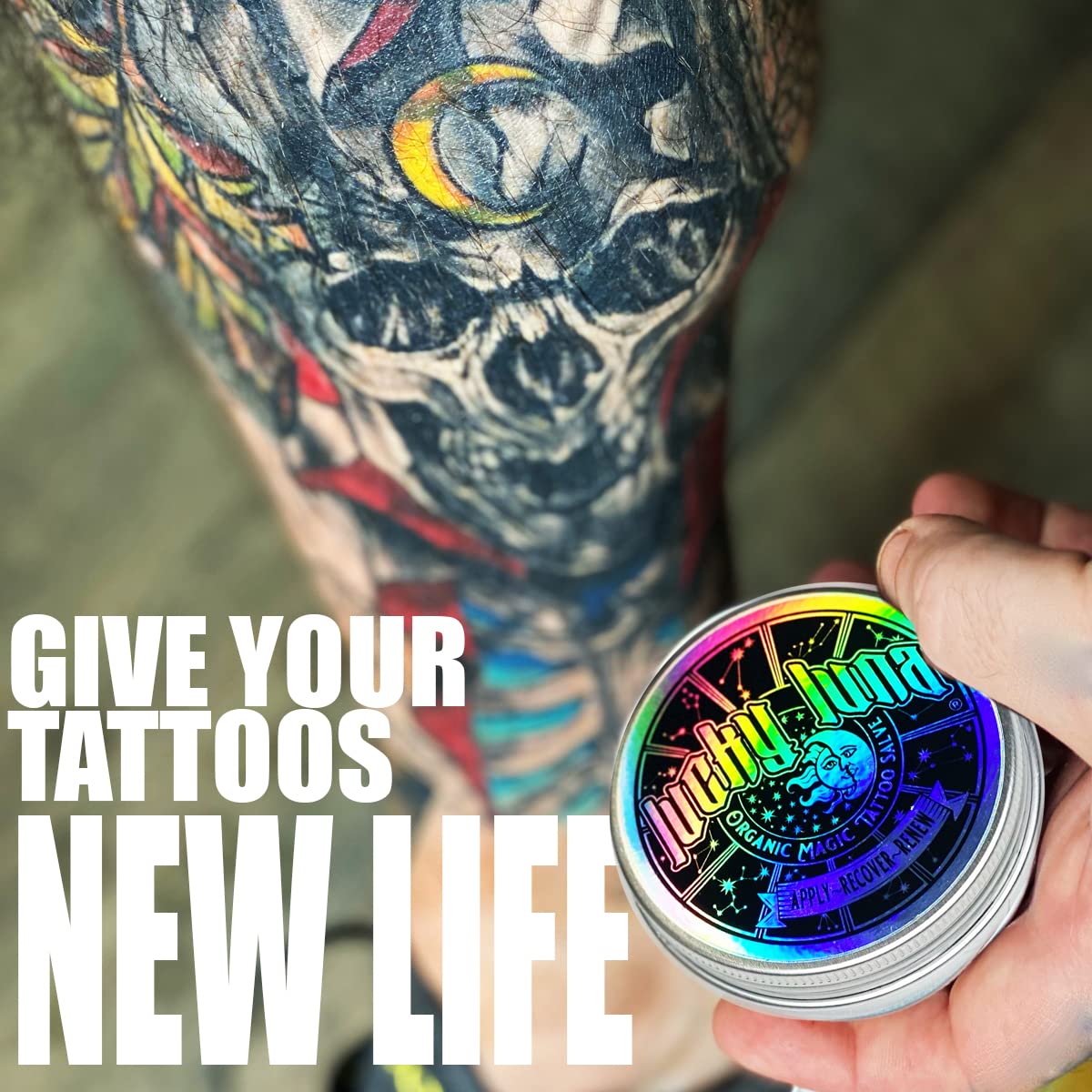 LuckyLuna Organic Tattoo Aftercare, Tattoo Moisturizer for Color Longevity, All-Natural Organic, No-Petroleum Tattoo Lotion, Fragrance-Free After Care, Tattoo Brightener