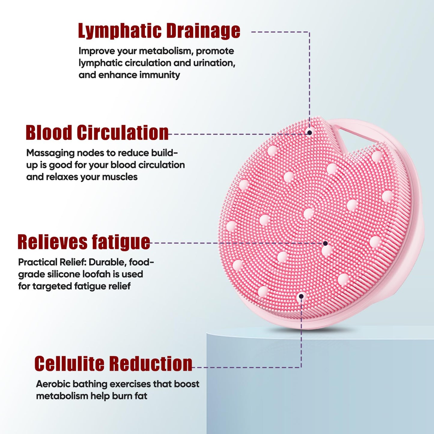 XCRUCC Silicone Body Scrubber - Anti Zinc Infused- Stiff & Soft Bristles Exfoliating Body Scrubber for Shower Body,Unblock Blood Circulation,Lymphatic Drainage - Pink