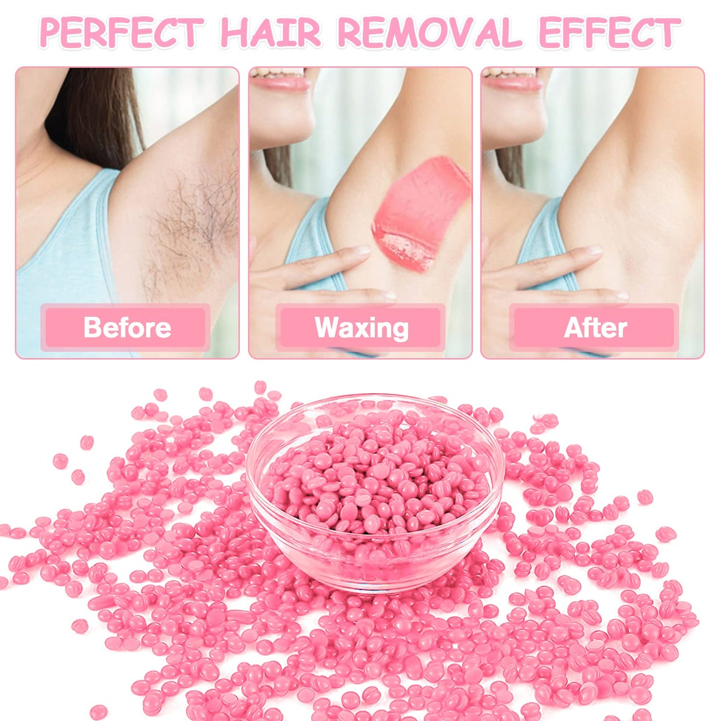 Hard Wax Beads, Professional Wax Beads for Hair Removal 400g Hair Wax with 10 Pcs Wood Sticks for Full Body Brazilian Bikini Face Legs Eyebrow Painless at Home for Women and Men