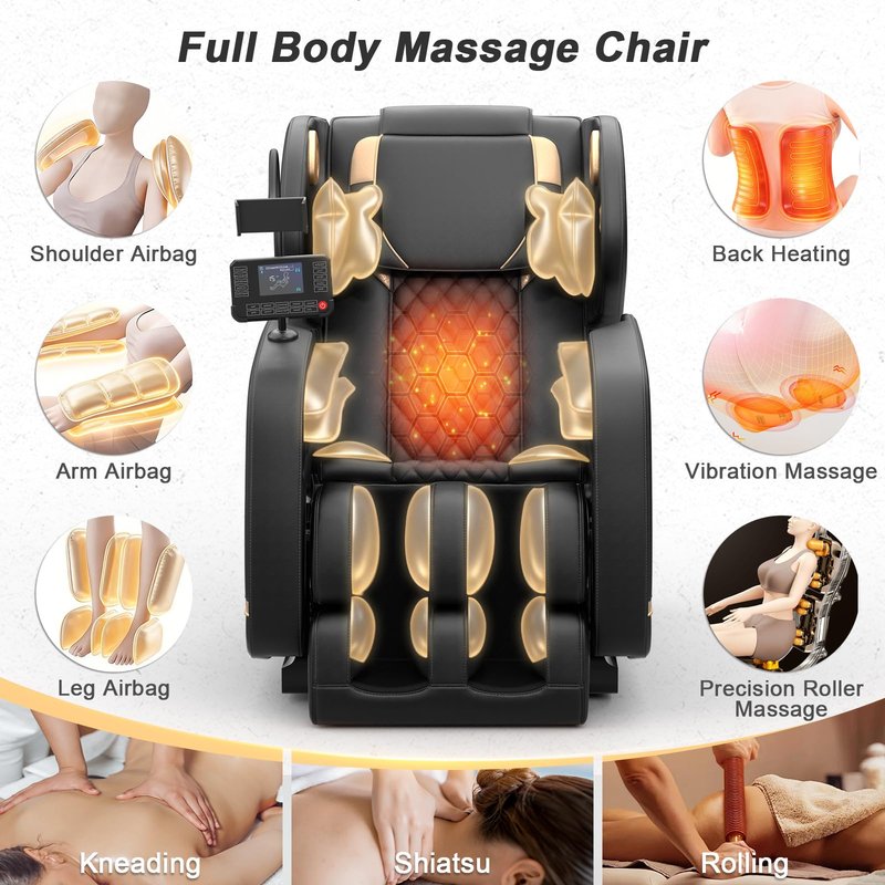 Megashock SL Track 2026 Massage Chair Full Body, Zero Gravity Massage Chair with Back Heat, 12 Fixed Rollers, Foot Massage, Airbag Massage and Bluetooth Speaker for Home and Office