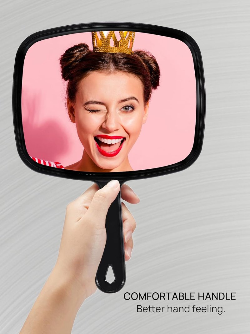 OMIRO Hand Mirror - 10.3" x 7.4" All Black Handheld Mirror with Comfortable Handle