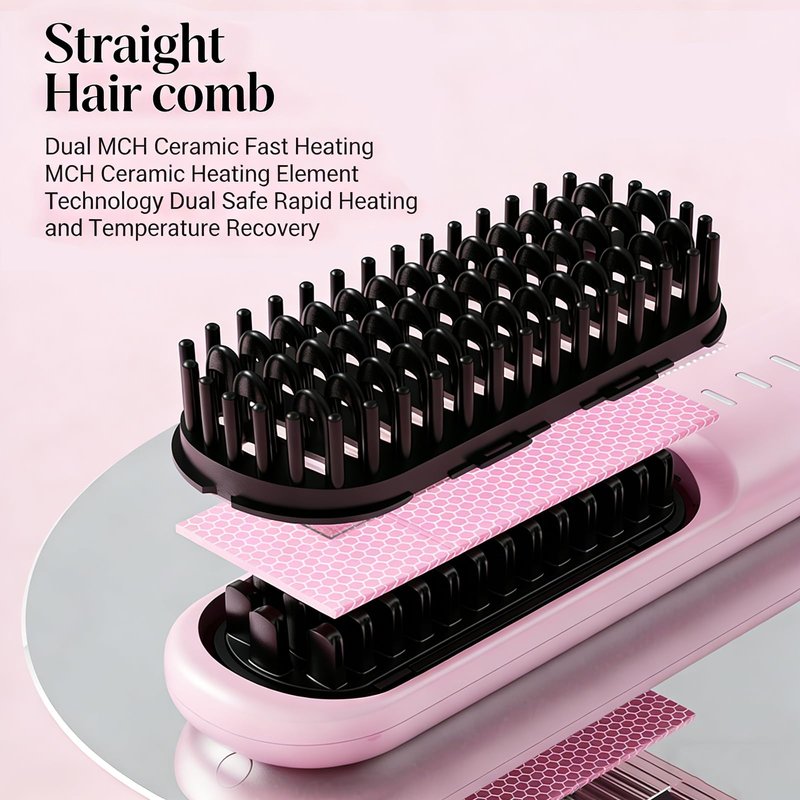 Hounyoln Go Pro Hair Brush for Hair, 4000mAh Cordless NumoyaGo Brush Pro, 30s Rapid Heating, 4 Temp Settings (140-200°C) Hair Straightener Brush (Beige)