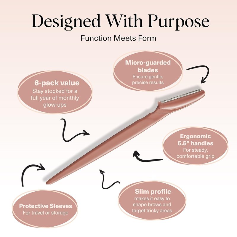 Dermaplane Razor for Women - Exfoliating Facial Shaver & Eyebrow Razor | 6 Pcs Terracotta Set