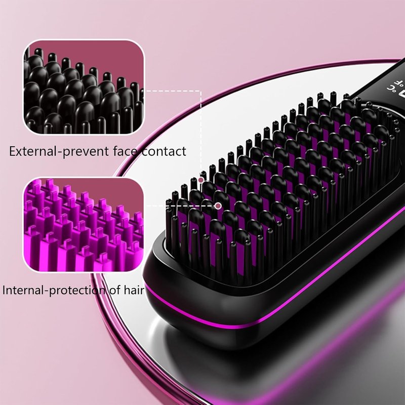 Go Brush Pro Hair Straightener, Cordless Ionic Comb with 6000mAh Battery, Fast Heating, Portable Travel Design, Rechargeable Straightening and Curling Brush, Black