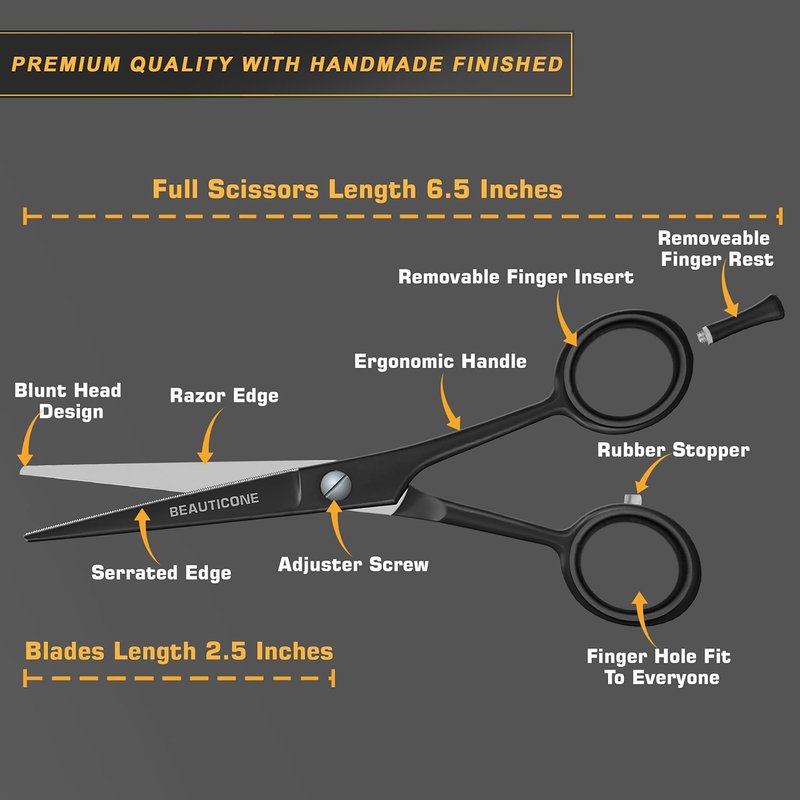Hair Cutting Scissors - Professional Barber-Grade 6.5" Shears with Serrated & Razor Edge | Ultra Lightweight, Matte Finish