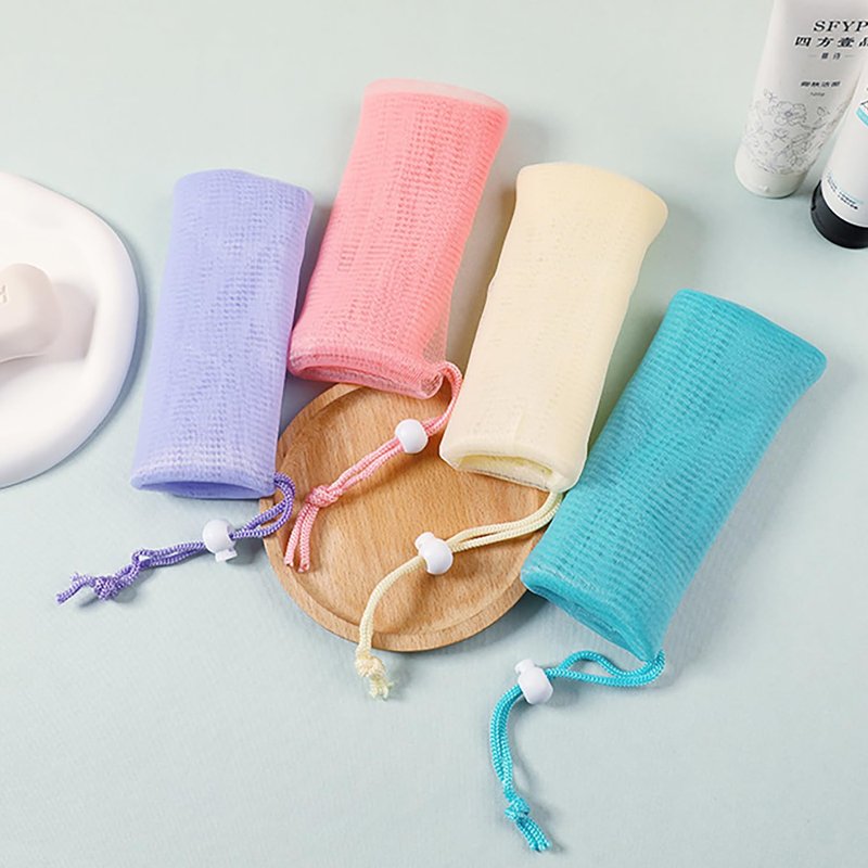 Doromy 10Packs Exfoliating Mesh Soap Bag Mesh Saver Pouch Bubble Foaming Nets Pocket Drawstring Foaming Net Soap Bag for Shower Body Facial Cleaning Tool Random Color