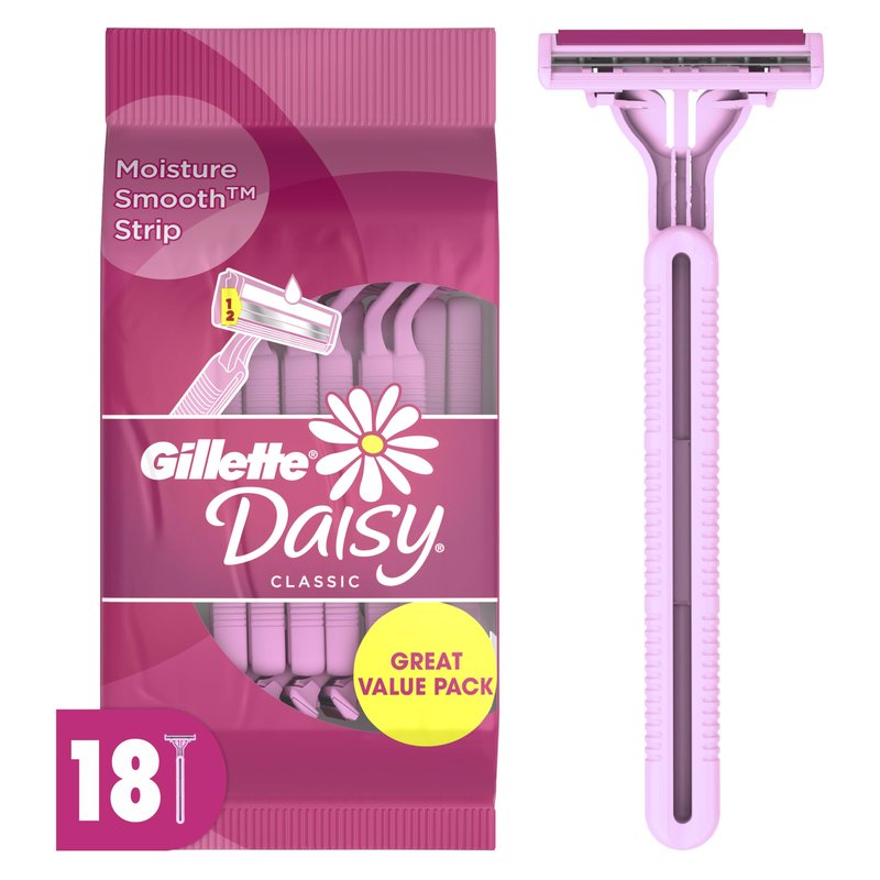 Gillette Venus Daisy Classic Disposable Razors for Women, 18 Count, Hair Removal for Women