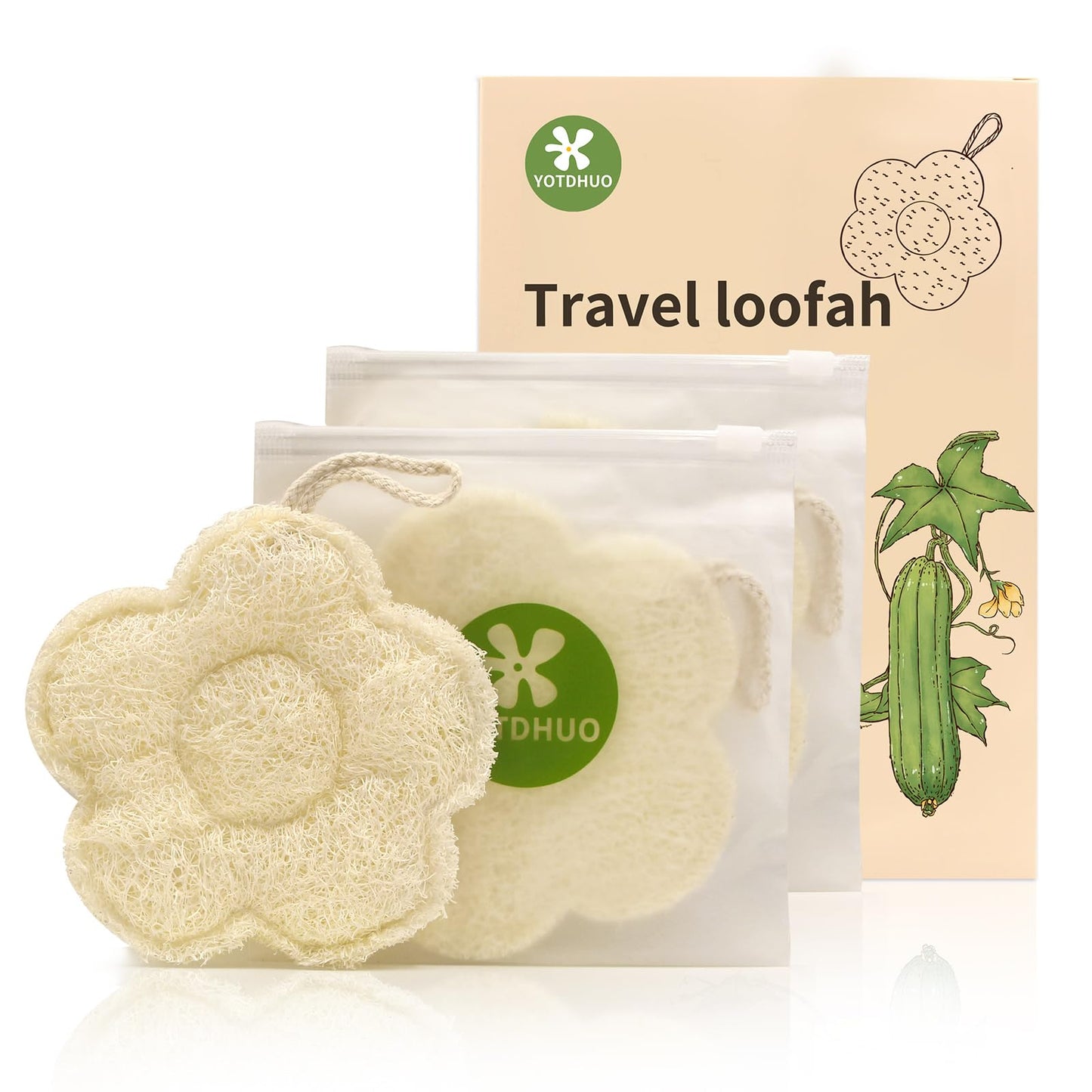 Travel Size Egyptian Loofah, Natural Body & Face Exfoliating Sponge, Quick Dry, Lightweight, Rich Lather,Rough Bath Sponge Set (3 Pack)