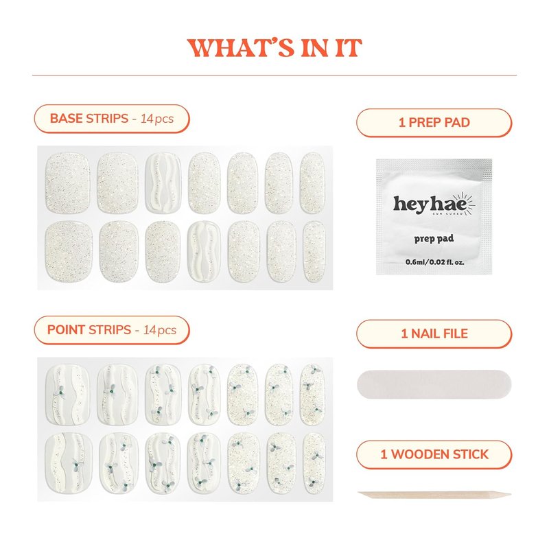 Semi Cured Gel Nail Strips - Glitter White | Easy Apply & Remove, Salon Quality | 28 Strips, Prep Pads, Nail File & Stick