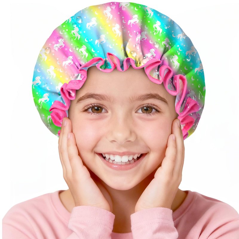 Shower Cap for Kids Reusable Waterproof, 1 Pack Unicorn Toddler Shower Cap for Girls, Cute Elastic Hair Cap for Shower