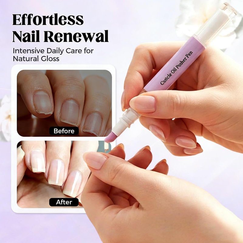 2PCS Cuticle Oil Pusher Pen, 2-in-1 Cuticle Pusher & Oil Pen, Portable Nail Care Pen Instant Cuticle Remover Tools for Dry Damaged Nails Hangnails Moisturizes Strengthens Brightens