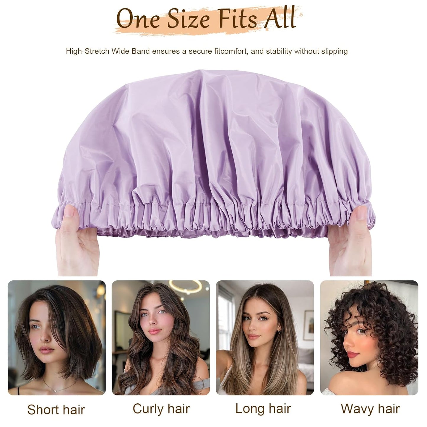Skiennix Shower Cap - Reusable Waterproof Satin Lined Design | Large Purple Bath Cap with Soft Elastic Band