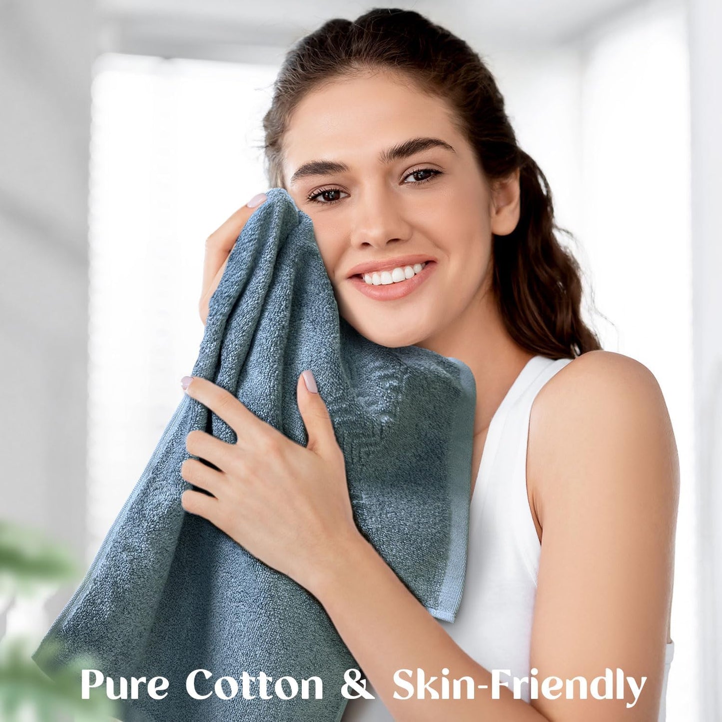 Cleanbear Hand Towel for Bathroom, 100% Cotton, Quick Dry & Lightweight Hand Towels with Wavy Pattern, Lint Free and Durable, 4 Pack, 13 x 28 Inch (Blue-Gray)